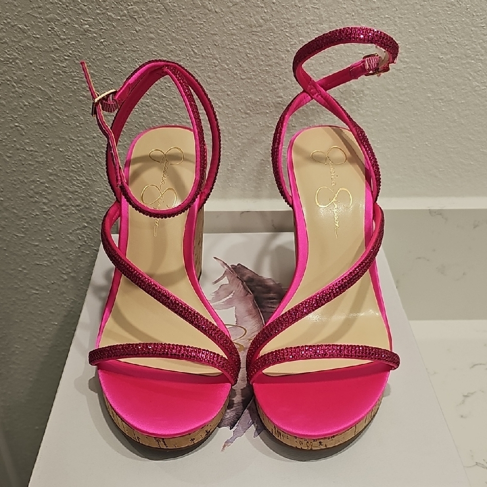 Jessica Simpson Valley Pink Rhinestone Cork Wedges